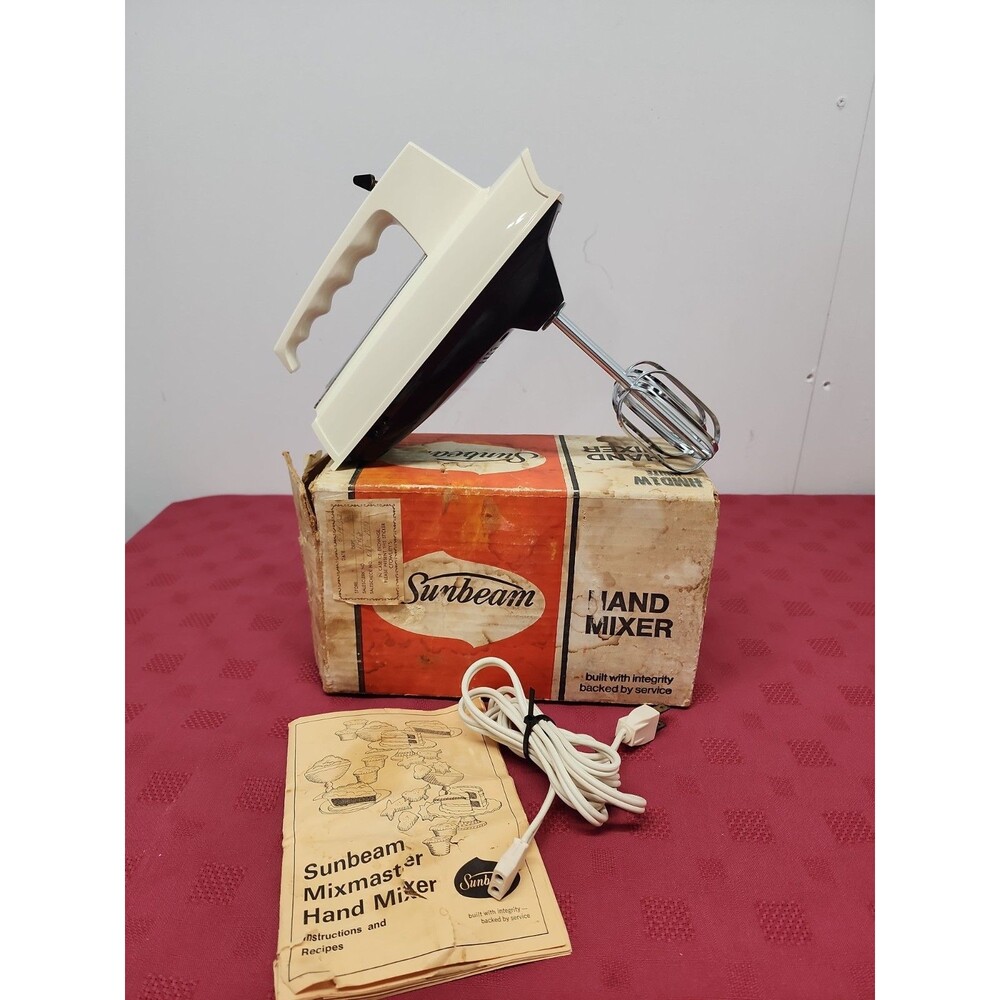 VTG Sunbeam Mixmaster Hand Mixer #HMD1W Original Box With Manual Tested Working
